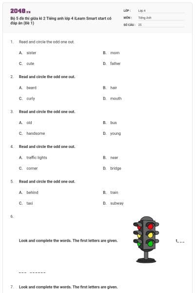 Bộ 5 đề thi giữa kì 2 Tiếng anh lớp 4 iLearn Smart start có đáp án (Đề 1)