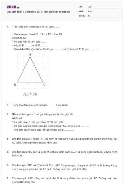 Giải VBT Toán 7 Cánh diều Bài 7. Tam giác cân có đáp án