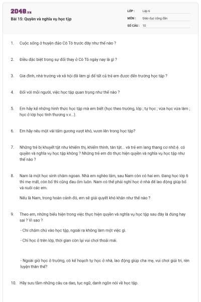 Bài 15: Quyền và nghĩa vụ học tập