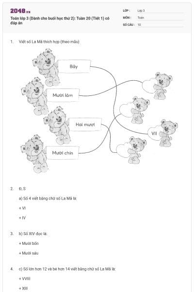 Toán lớp 3 (Dành cho buổi học thứ 2): Tuần 20 (Tiết 1) có đáp án