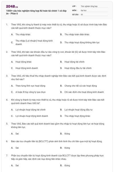 1000+ câu trắc nghiệm tổng hợp Kế toán tài chính 1 có đáp án - Phần 6
