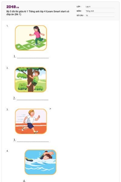 Bộ 5 đề thi giữa kì 1 Tiếng anh lớp 4 iLearn Smart start có đáp án (Đề 1)