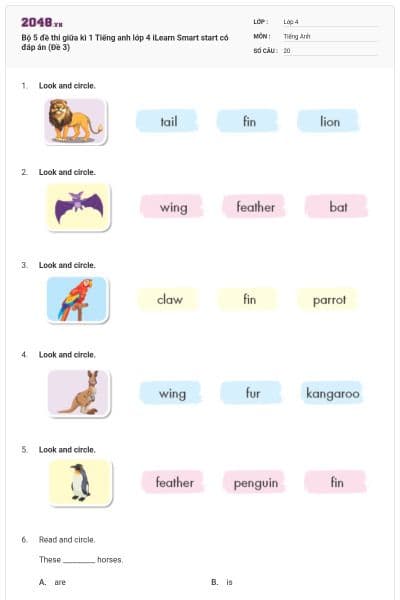 Bộ 5 đề thi giữa kì 1 Tiếng anh lớp 4 iLearn Smart start có đáp án (Đề 3)