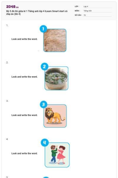 Bộ 5 đề thi giữa kì 1 Tiếng anh lớp 4 iLearn Smart start có đáp án (Đề 4)