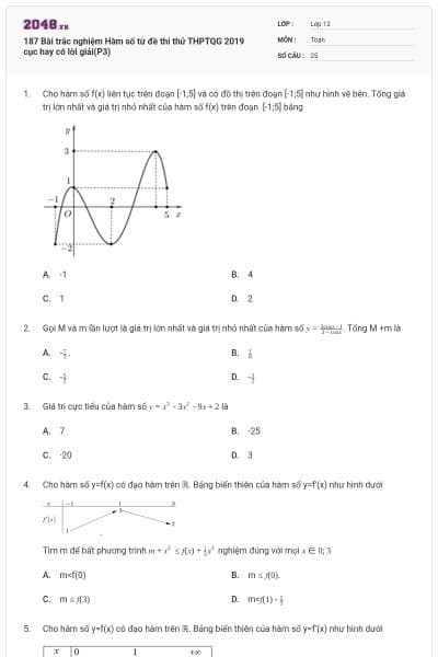 187 Bài trắc nghiệm Hàm số từ đề thi thử THPTQG 2019 cục hay có lời giải(P3)
