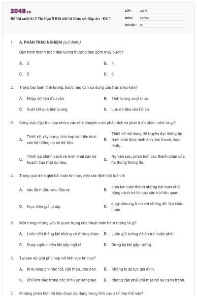 Đề thi cuối kì 2 Tin học 9 Kết nối tri thức có đáp án - Đề 1