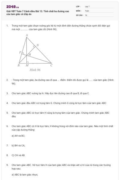Giải VBT Toán 7 Cánh diều Bài 13. Tính chất ba đường cao của tam giác có đáp án