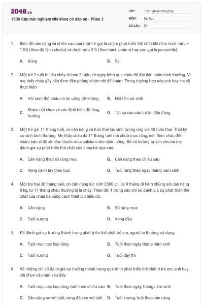 1500 Câu trắc nghiệm Nhi khoa có đáp án - Phần 3