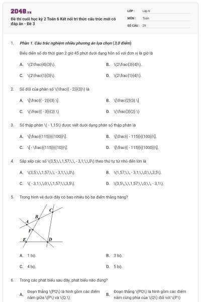 Đề thi cuối học kỳ 2 Toán 6 Kết nối tri thức cấu trúc mới có đáp án - Đề 3