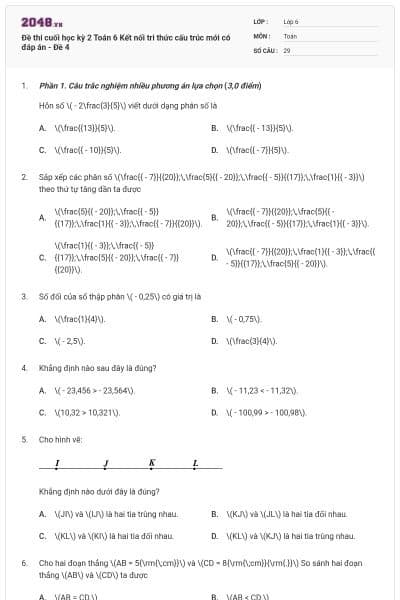 Đề thi cuối học kỳ 2 Toán 6 Kết nối tri thức cấu trúc mới có đáp án - Đề 4
