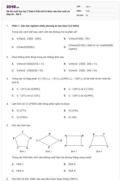 Đề thi cuối học kỳ 2 Toán 6 Kết nối tri thức cấu trúc mới có đáp án - Đề 5
