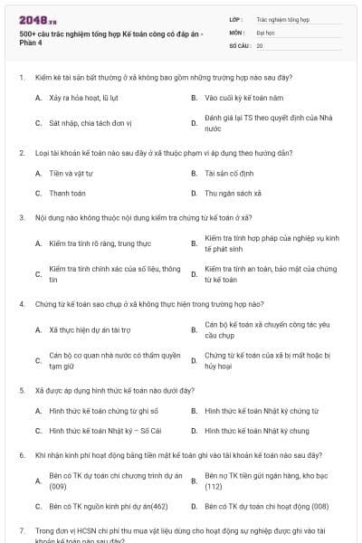 500+ câu trắc nghiệm tổng hợp Kế toán công có đáp án - Phần 4