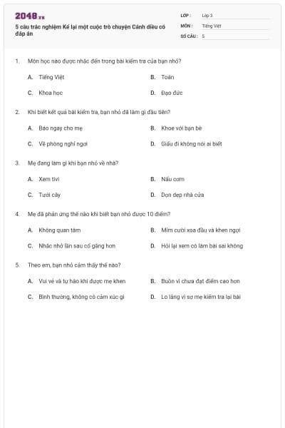 5 câu trắc nghiệm Kể lại một cuộc trò chuyện Cánh diều có đáp án