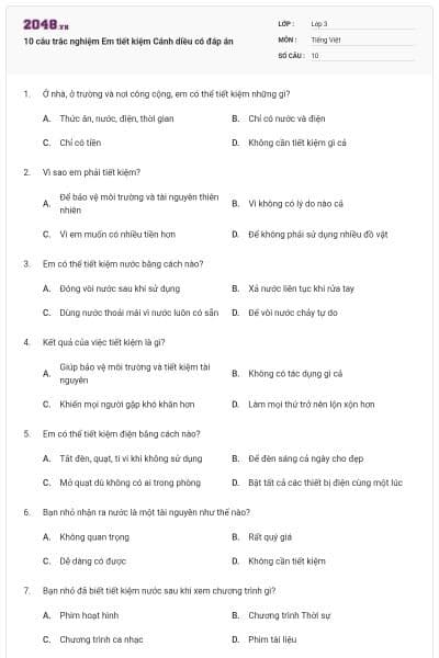 10 câu trắc nghiệm Em tiết kiệm Cánh diều có đáp án