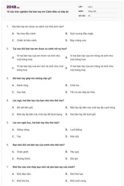 18 câu trắc nghiệm Hai bàn tay em Cánh diều có đáp án