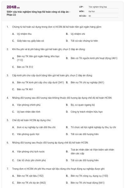 500+ câu trắc nghiệm tổng hợp Kế toán công có đáp án - Phần 22