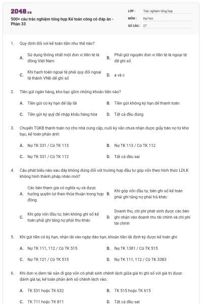 500+ câu trắc nghiệm tổng hợp Kế toán công có đáp án - Phần 33