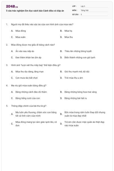 5 câu trắc nghiệm Em đọc sách báo Cánh diều có đáp án