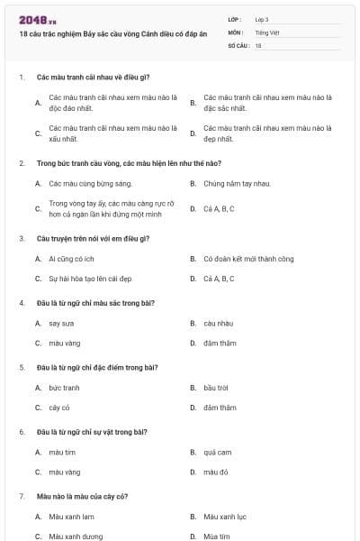 18 câu trắc nghiệm Bảy sắc cầu vồng Cánh diều có đáp án