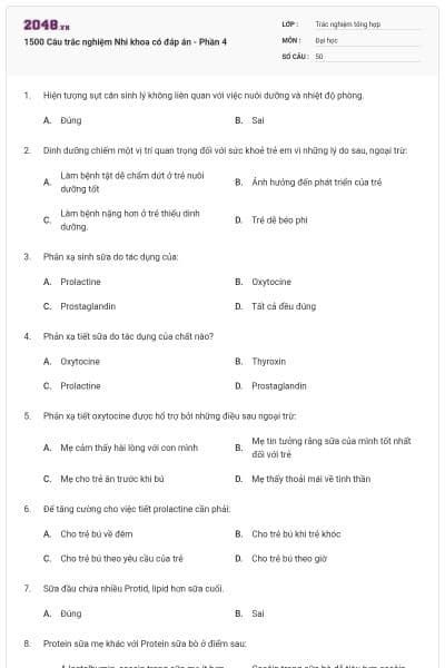 1500 Câu trắc nghiệm Nhi khoa có đáp án - Phần 4