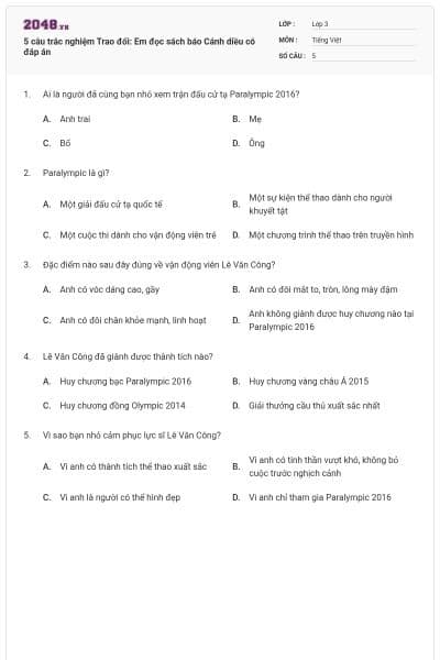 5 câu trắc nghiệm Trao đổi: Em đọc sách báo Cánh diều có đáp án