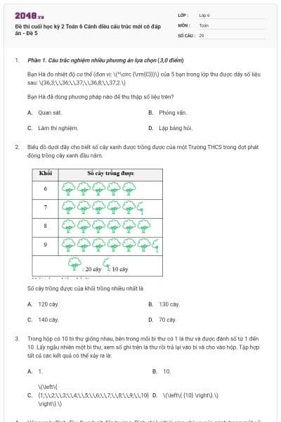 Đề thi cuối học kỳ 2 Toán 6 Cánh diều cấu trúc mới có đáp án - Đề 5