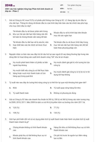 200+ câu trắc nghiệm tổng hợp Phân tích kinh doanh có đáp án - Phần 2