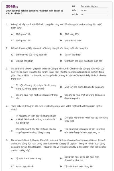 200+ câu trắc nghiệm tổng hợp Phân tích kinh doanh có đáp án - Phần 3