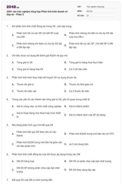 200+ câu trắc nghiệm tổng hợp Phân tích kinh doanh có đáp án - Phần 5