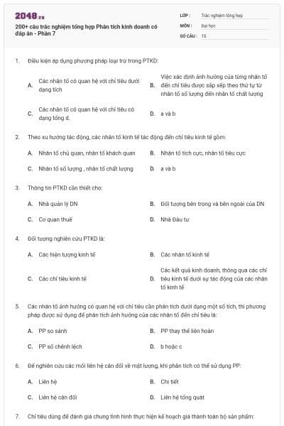 200+ câu trắc nghiệm tổng hợp Phân tích kinh doanh có đáp án - Phần 7