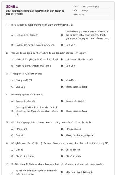 200+ câu trắc nghiệm tổng hợp Phân tích kinh doanh có đáp án - Phần 8