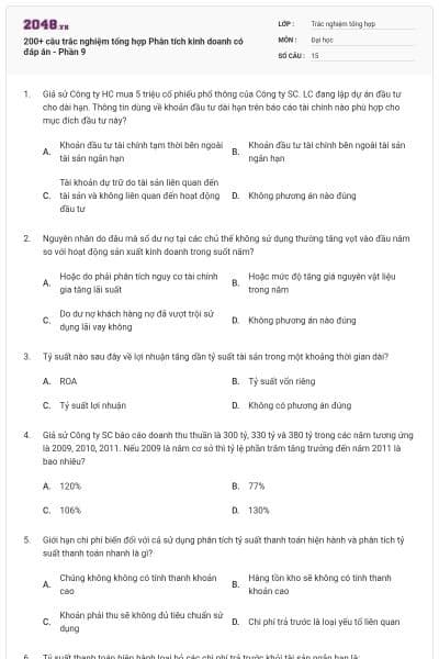 200+ câu trắc nghiệm tổng hợp Phân tích kinh doanh có đáp án - Phần 9
