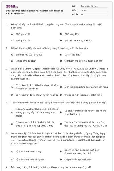 200+ câu trắc nghiệm tổng hợp Phân tích kinh doanh có đáp án - Phần 10
