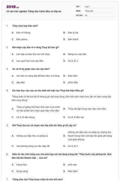 24 câu trắc nghiệm Tiếng đàn Cánh diều có đáp án