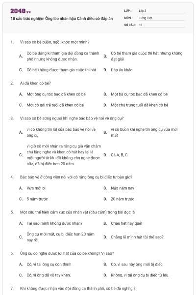 18 câu trắc nghiệm Ông lão nhân hậu Cánh diều có đáp án