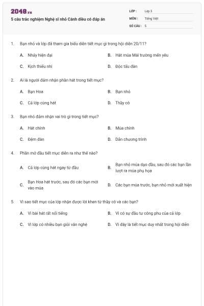 5 câu trắc nghiệm Nghệ sĩ nhỏ Cánh diều có đáp án