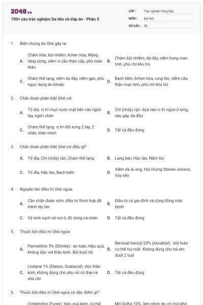 700+ câu trắc nghiệm Da liễu có đáp án - Phần 5
