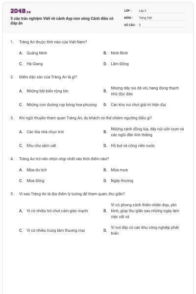 5 câu trắc nghiệm Viết về cảnh đẹp non sông Cánh diều có đáp án