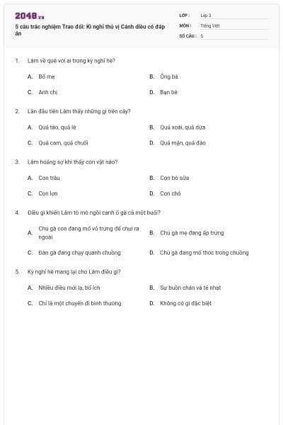 5 câu trắc nghiệm Trao đổi: Kì nghỉ thú vị Cánh diều có đáp án