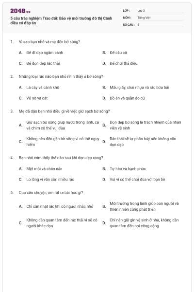 5 câu trắc nghiệm Trao đổi: Bảo vệ môi trường đô thị Cánh diều có đáp án