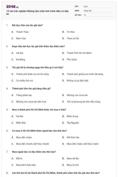 15 câu trắc nghiệm Những tấm chân tình Cánh diều có đáp án