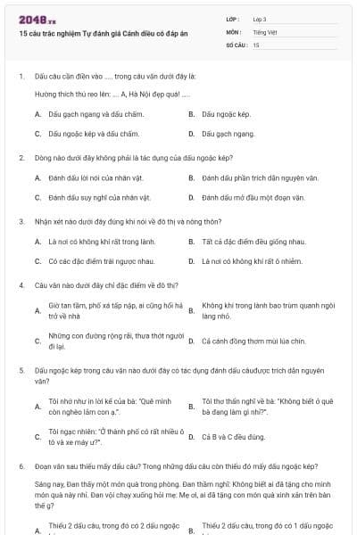 15 câu trắc nghiệm Tự đánh giá Cánh diều có đáp án