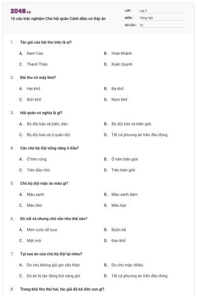 16 câu trắc nghiệm Chú hải quân Cánh diều có đáp án