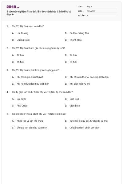 5 câu trắc nghiệm Trao đổi: Em đọc sách báo Cánh diều có đáp án