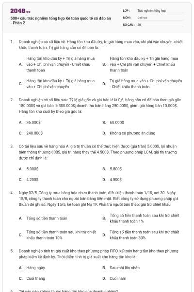 500+ câu trắc nghiệm tổng hợp Kế toán quốc tế có đáp án - Phần 2