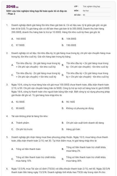 500+ câu trắc nghiệm tổng hợp Kế toán quốc tế có đáp án - Phần 3