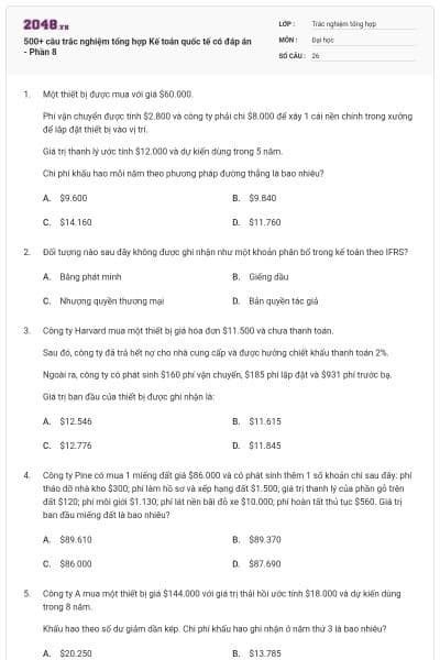 500+ câu trắc nghiệm tổng hợp Kế toán quốc tế có đáp án - Phần 8