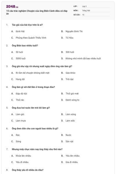 15 câu trắc nghiệm Chuyện của ông Biển Cánh diều có đáp án