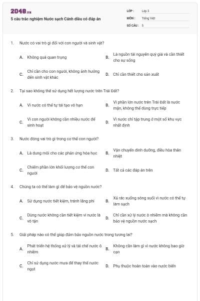 5 câu trắc nghiệm Nước sạch Cánh diều có đáp án