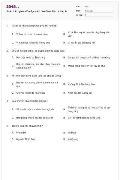 5 câu trắc nghiệm Em đọc sách báo Cánh diều có đáp án